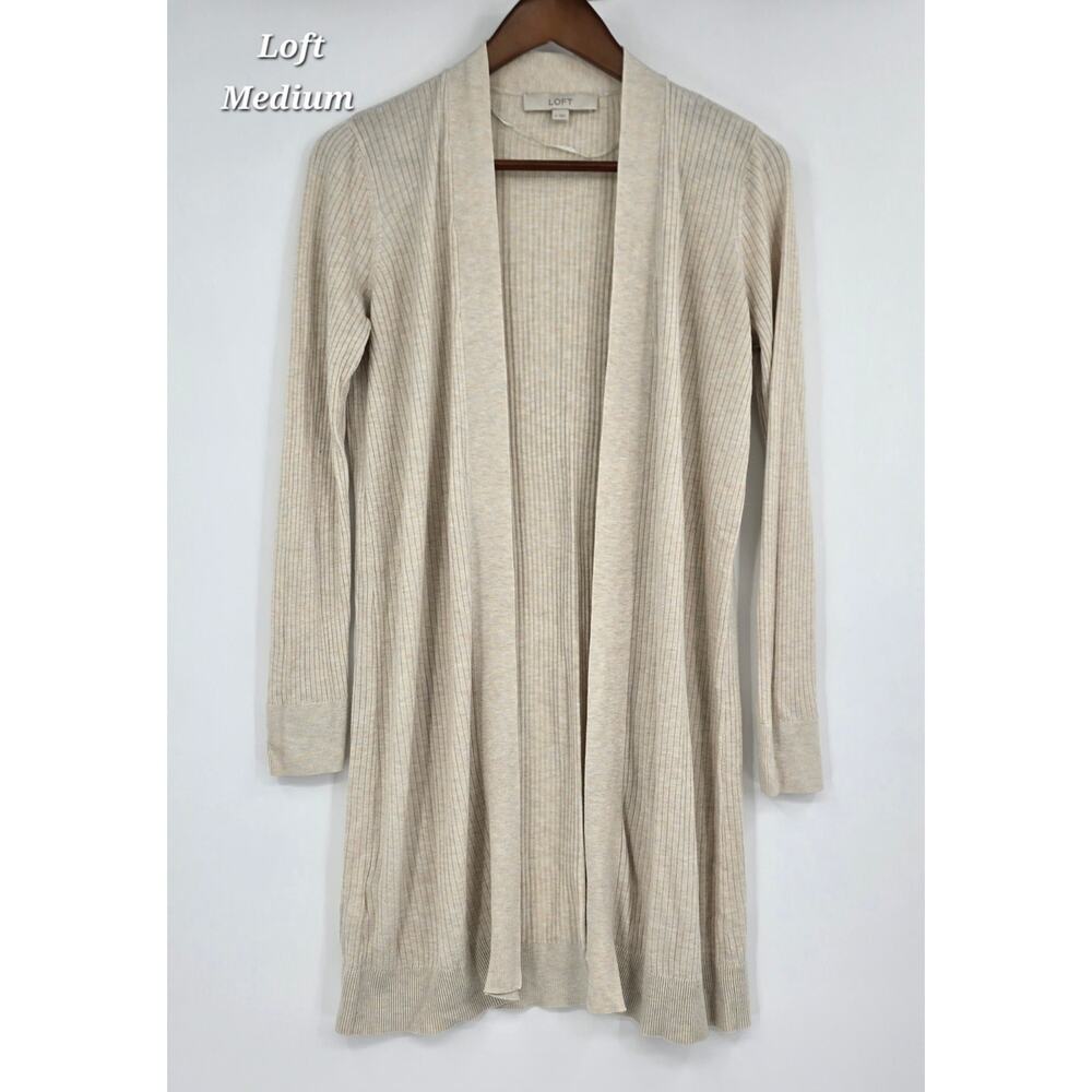 LOFT‎ Minimalist Open-Front Longline Ribbed Cardigan Sweater – Size M